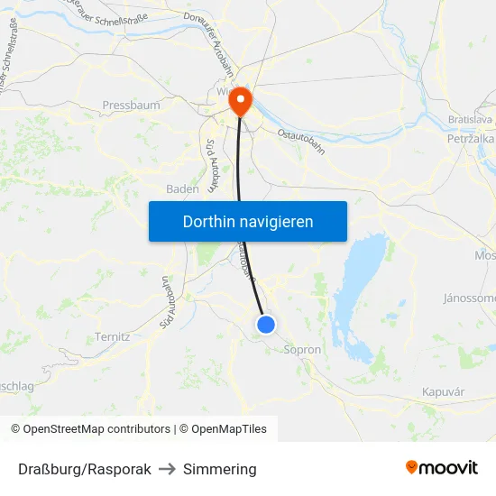 Draßburg/Rasporak to Simmering map