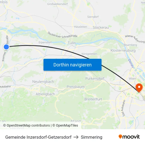 Gemeinde Inzersdorf-Getzersdorf to Simmering map