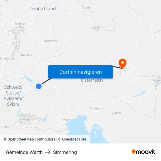 Gemeinde Warth to Simmering map