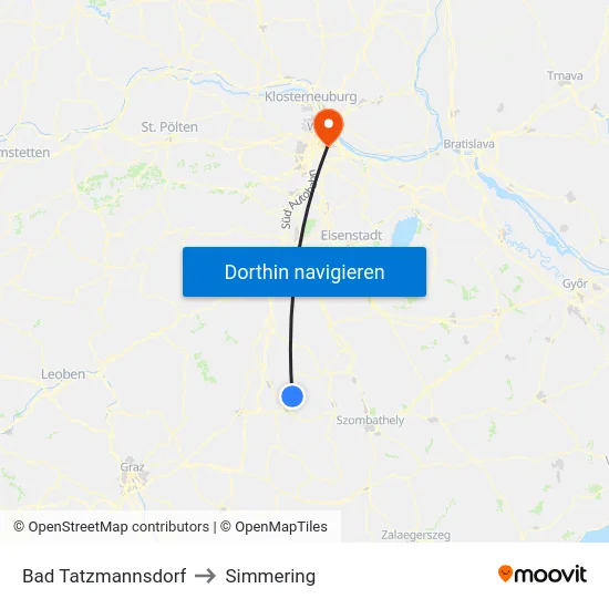 Bad Tatzmannsdorf to Simmering map