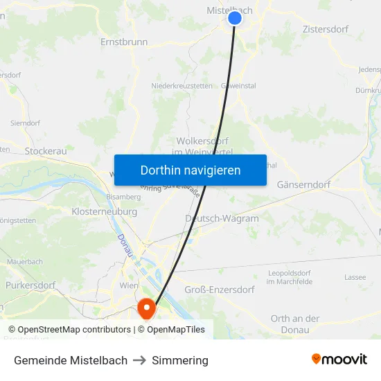Gemeinde Mistelbach to Simmering map