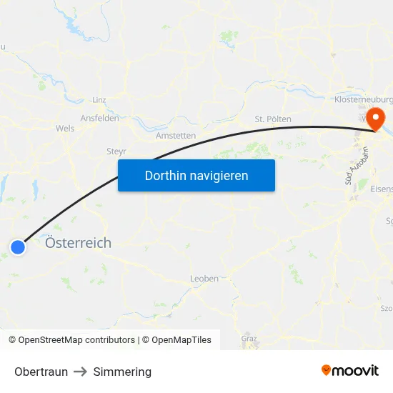 Obertraun to Simmering map
