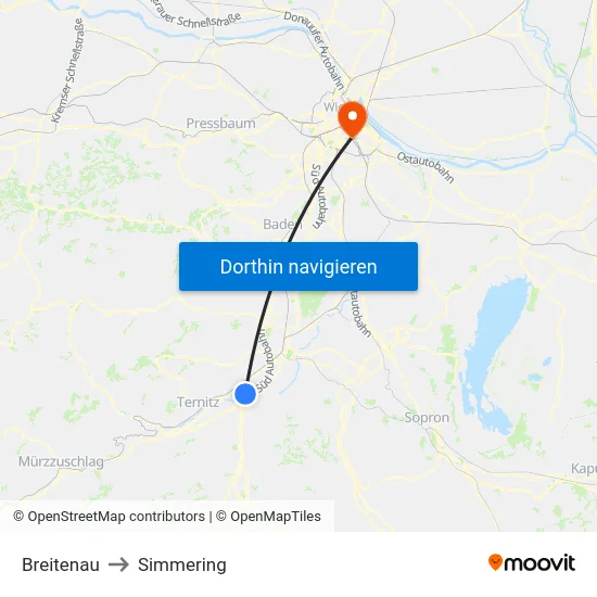 Breitenau to Simmering map