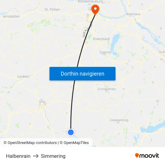 Halbenrain to Simmering map