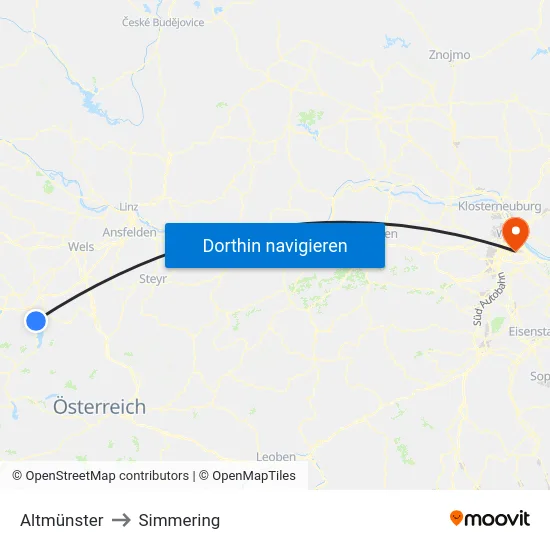 Altmünster to Simmering map