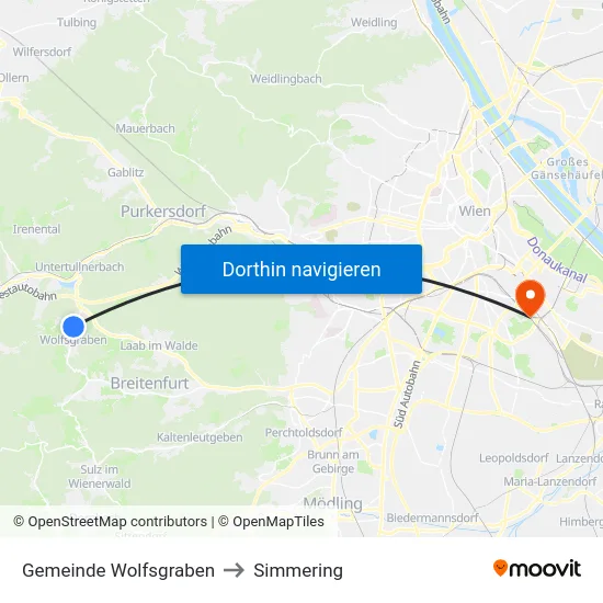 Gemeinde Wolfsgraben to Simmering map