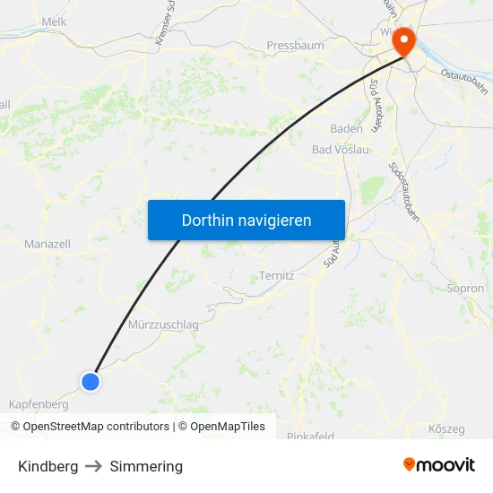 Kindberg to Simmering map