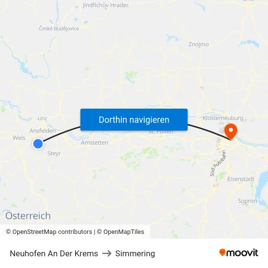 Neuhofen An Der Krems to Simmering map
