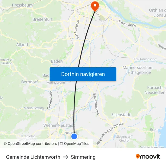 Gemeinde Lichtenwörth to Simmering map