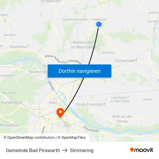 Gemeinde Bad Pirawarth to Simmering map