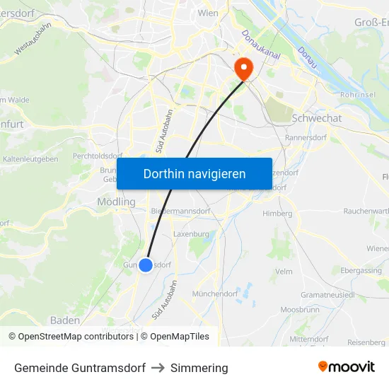 Gemeinde Guntramsdorf to Simmering map
