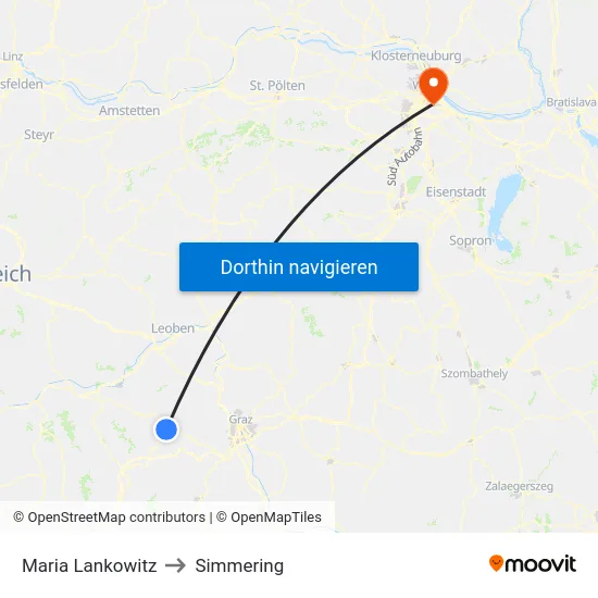 Maria Lankowitz to Simmering map