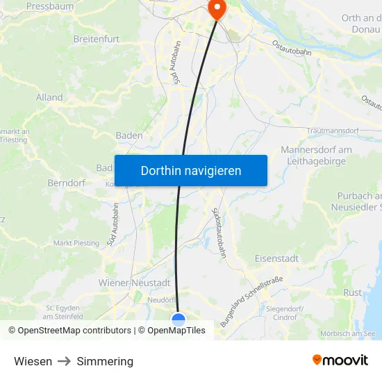 Wiesen to Simmering map
