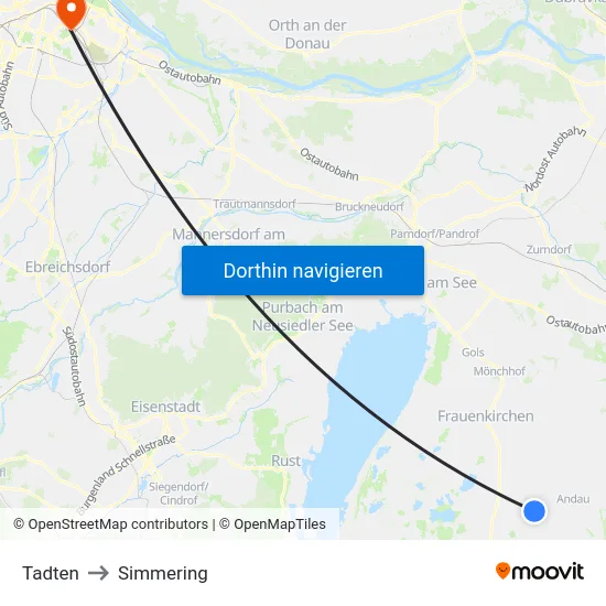 Tadten to Simmering map