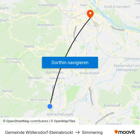 Gemeinde Wöllersdorf-Steinabrückl to Simmering map