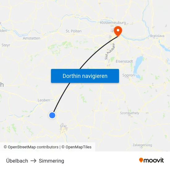 Übelbach to Simmering map