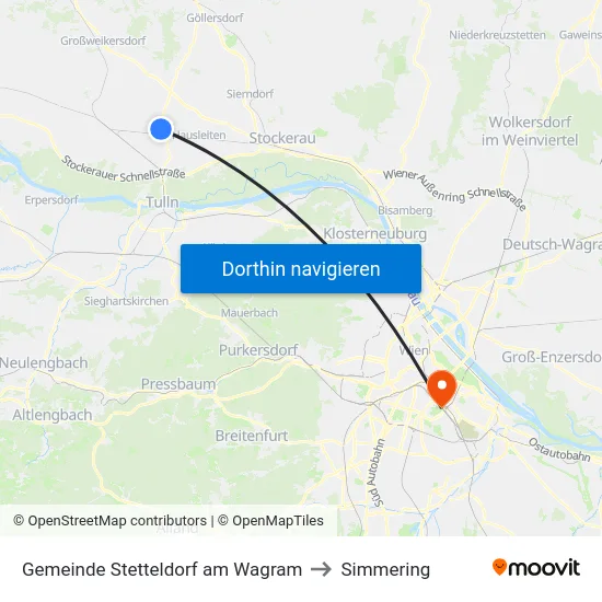 Gemeinde Stetteldorf am Wagram to Simmering map