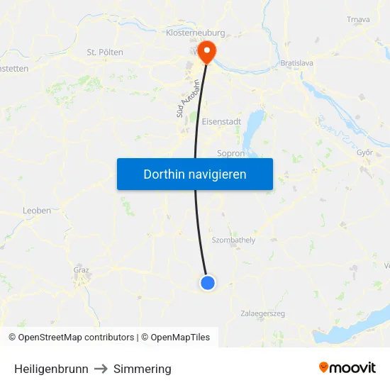 Heiligenbrunn to Simmering map