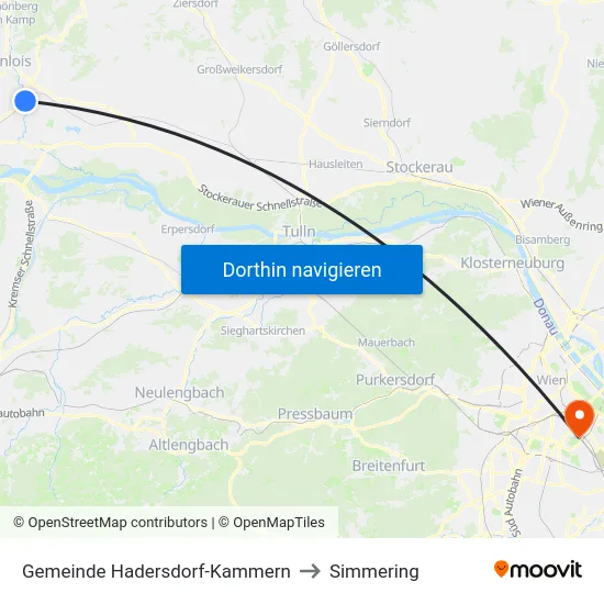 Gemeinde Hadersdorf-Kammern to Simmering map