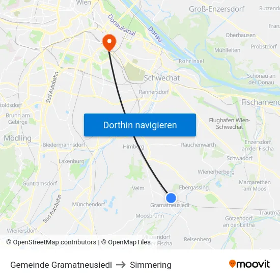 Gemeinde Gramatneusiedl to Simmering map