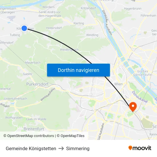 Gemeinde Königstetten to Simmering map
