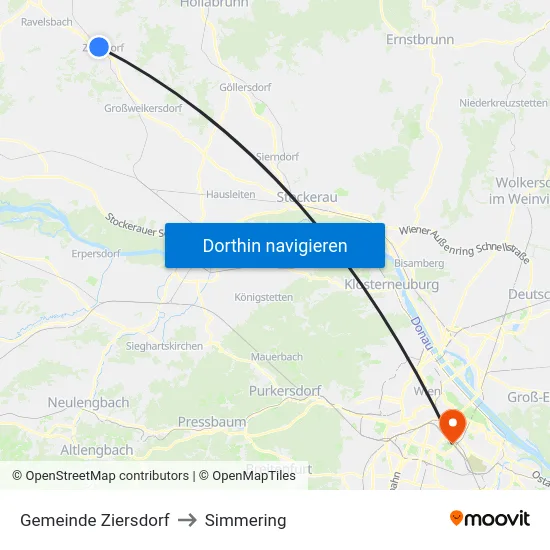 Gemeinde Ziersdorf to Simmering map