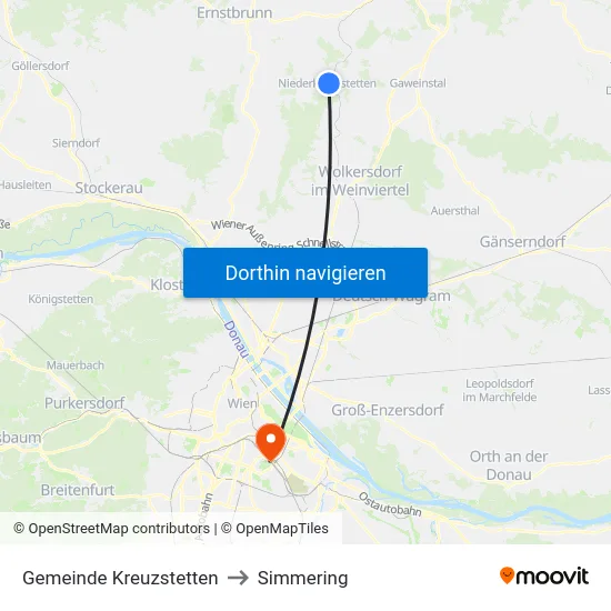 Gemeinde Kreuzstetten to Simmering map
