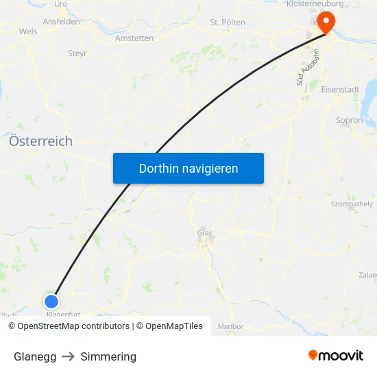Glanegg to Simmering map