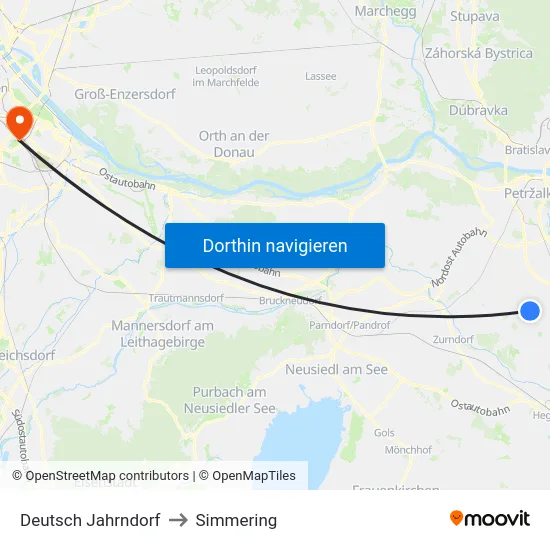 Deutsch Jahrndorf to Simmering map