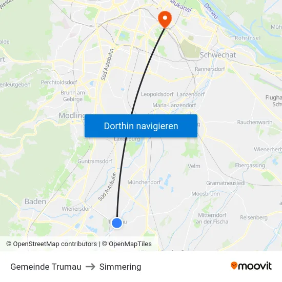 Gemeinde Trumau to Simmering map