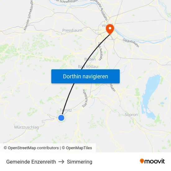 Gemeinde Enzenreith to Simmering map