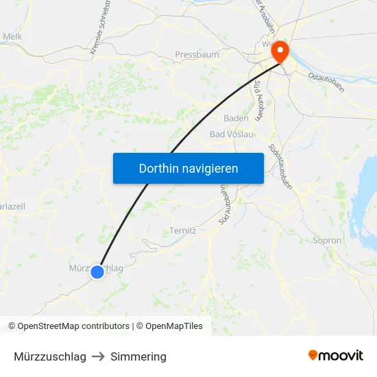 Mürzzuschlag to Simmering map