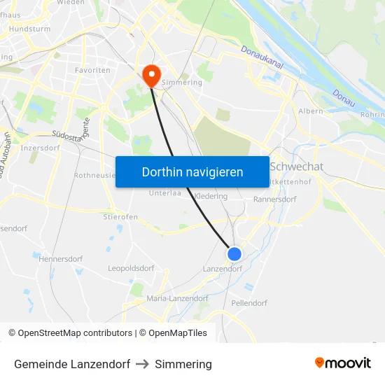 Gemeinde Lanzendorf to Simmering map