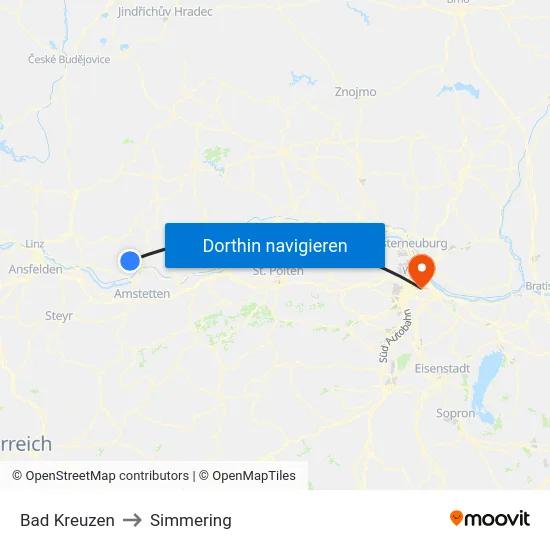 Bad Kreuzen to Simmering map