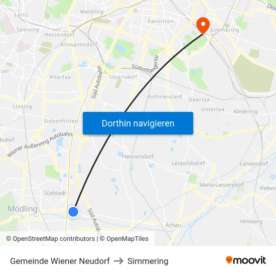 Gemeinde Wiener Neudorf to Simmering map