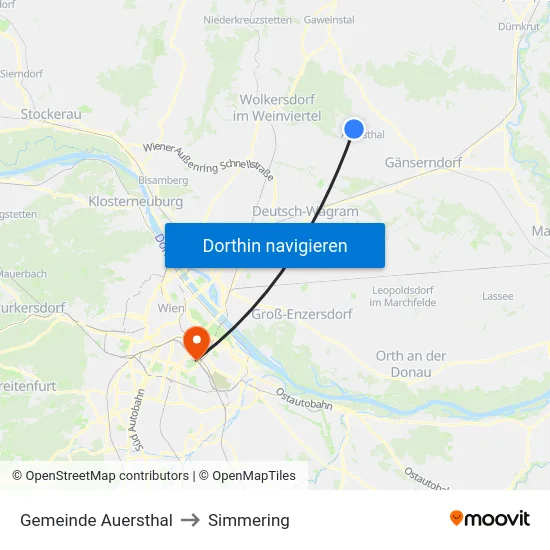 Gemeinde Auersthal to Simmering map
