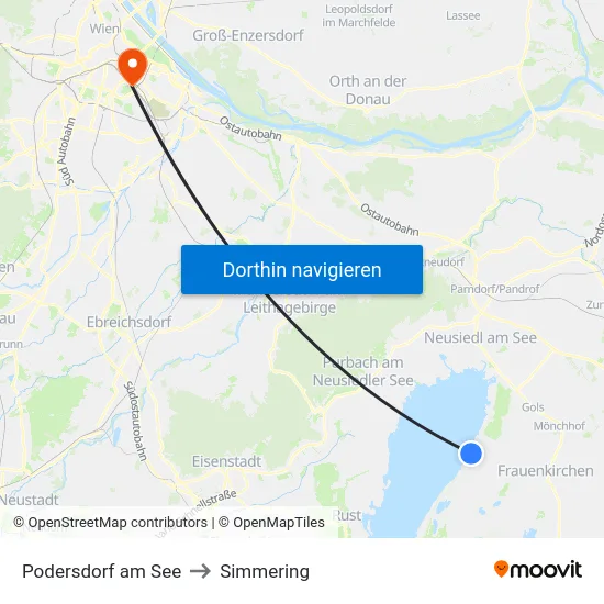 Podersdorf am See to Simmering map