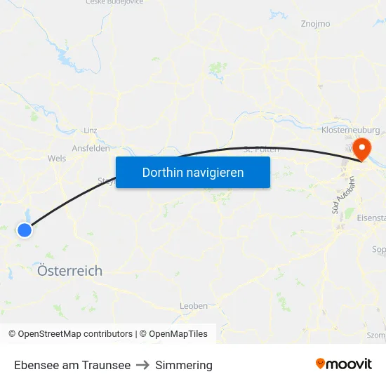 Ebensee am Traunsee to Simmering map