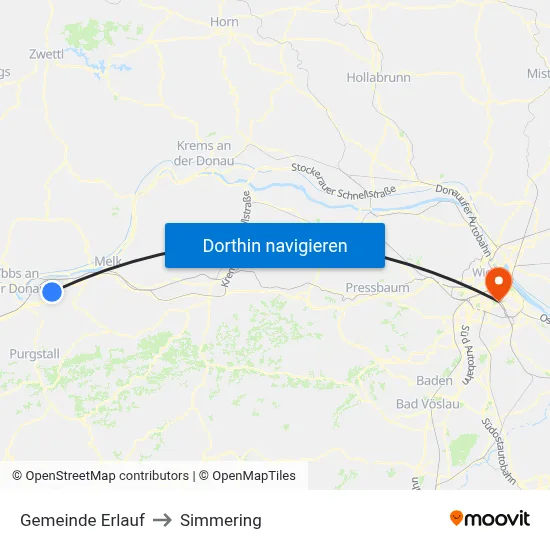 Gemeinde Erlauf to Simmering map