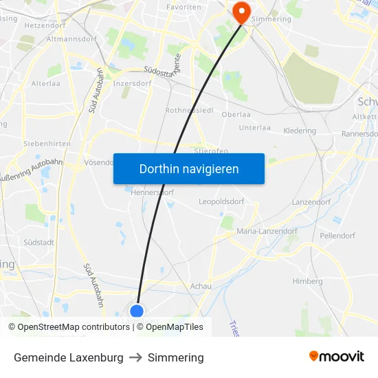 Gemeinde Laxenburg to Simmering map