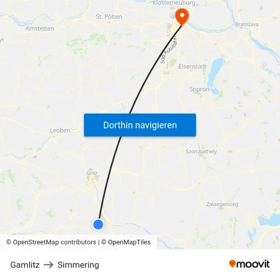 Gamlitz to Simmering map