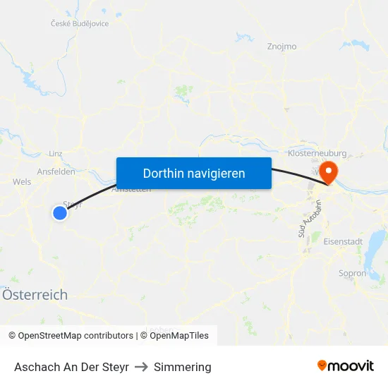 Aschach An Der Steyr to Simmering map