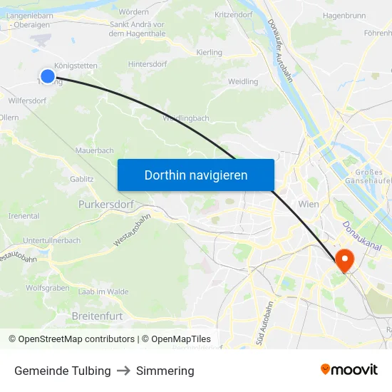Gemeinde Tulbing to Simmering map
