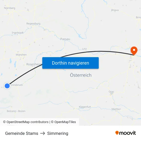Gemeinde Stams to Simmering map