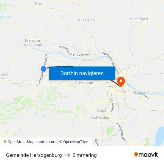 Gemeinde Herzogenburg to Simmering map