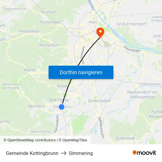 Gemeinde Kottingbrunn to Simmering map