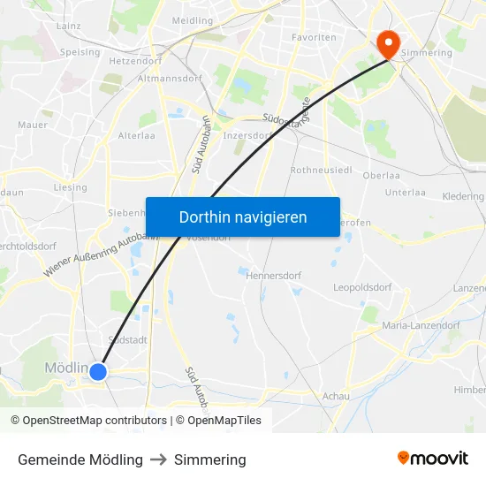 Gemeinde Mödling to Simmering map