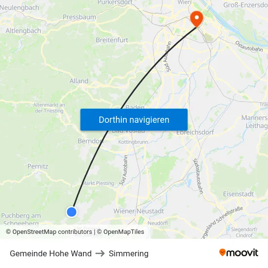 Gemeinde Hohe Wand to Simmering map