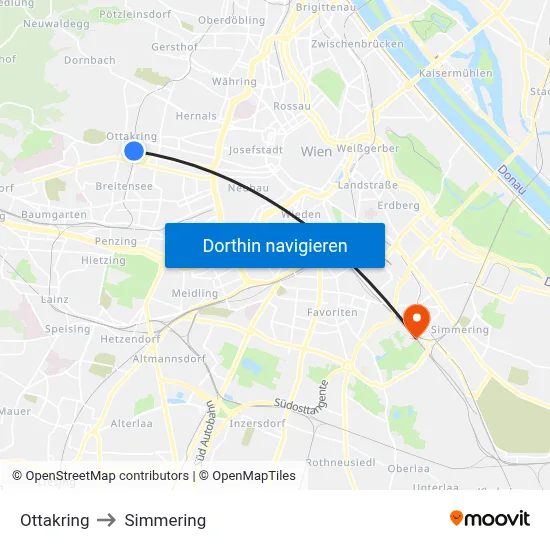 Ottakring to Simmering map