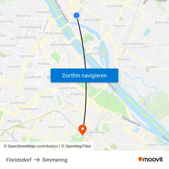 Floridsdorf to Simmering map